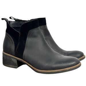 Korks Womens Black Leather and Suede Ankle Boots Size 8M Side Zip 2" Block Heel